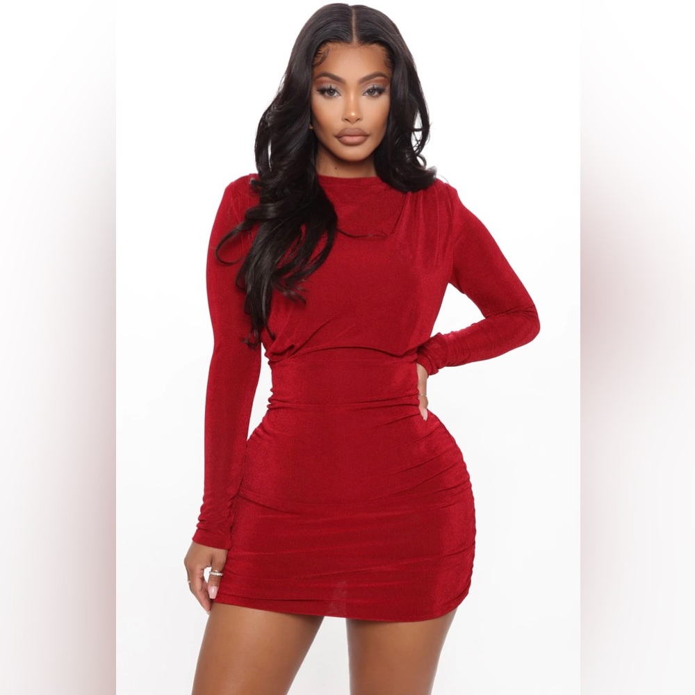 Mini long sleeve mock neck dress, wine color, size XL
